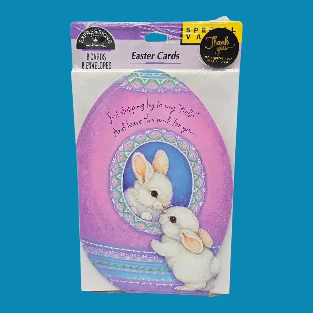 Sealed 8-Pack Vintage Hallmark Easter Cards Rabbits Decorative Egg Bunny House